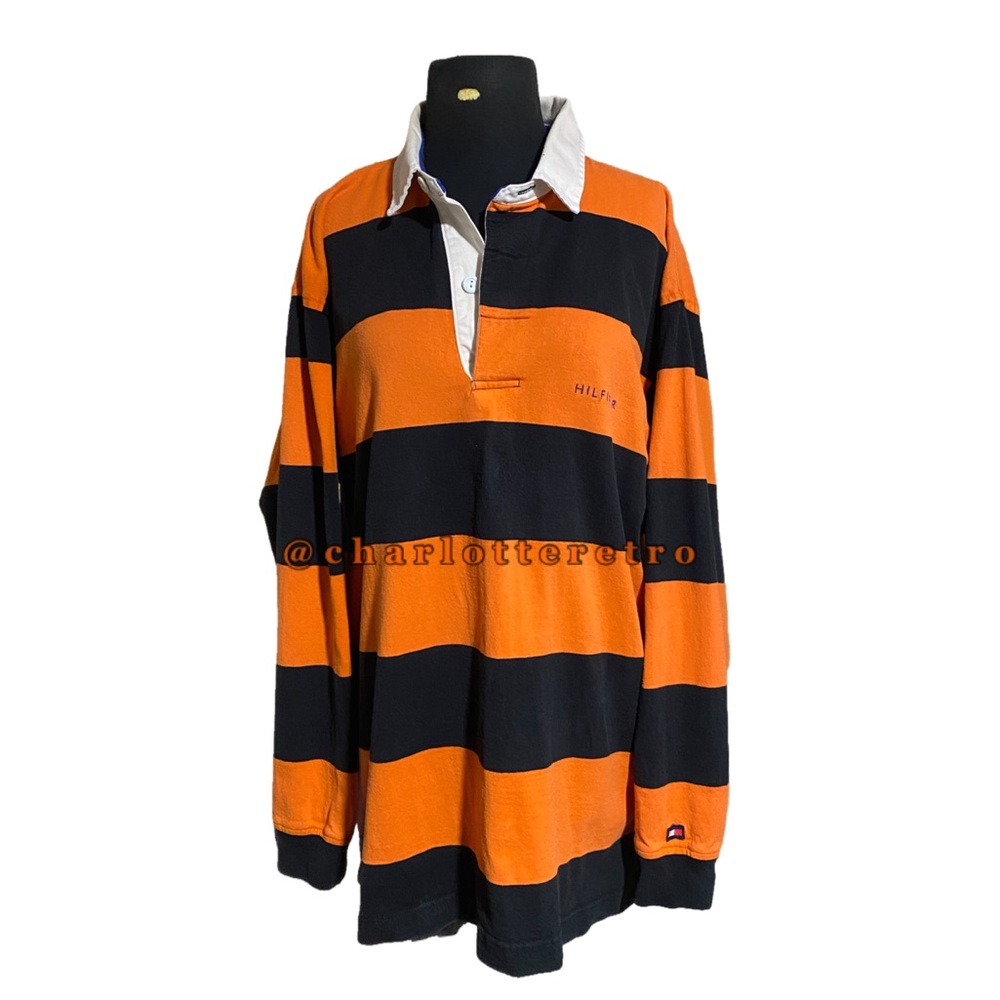 vtg Hilfiger Spellout Striped Rugby